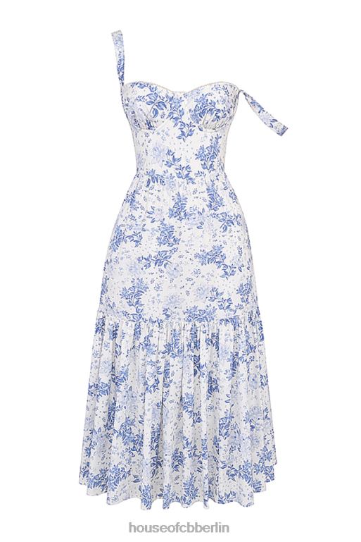 House of CB Blau bedrucktes Midi-Sommerkleid von Elia Kleidung ZFD80264