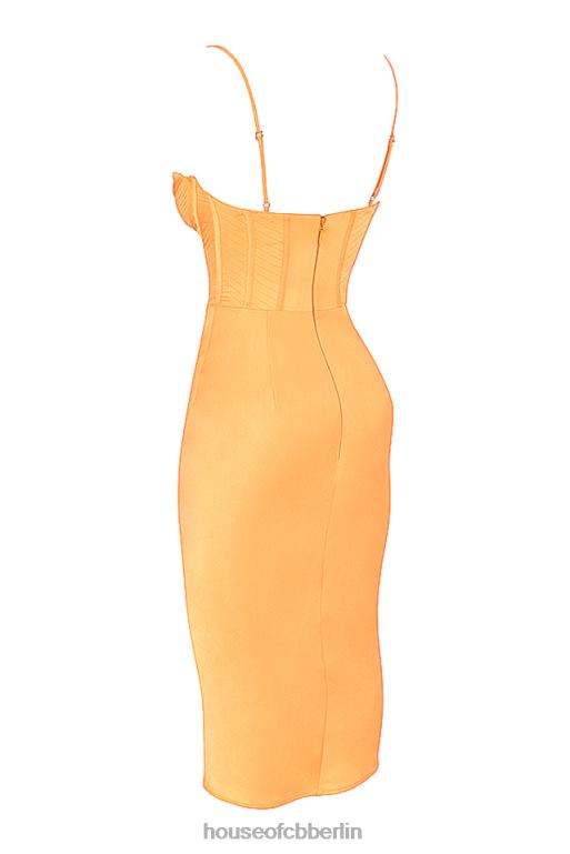 House of CB Myrna Tangerine Satin-Korsett-Midikleid Kleidung ZFD80537