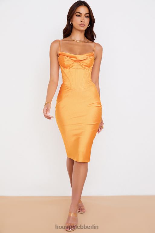 House of CB Myrna Tangerine Satin-Korsett-Midikleid Kleidung ZFD80537