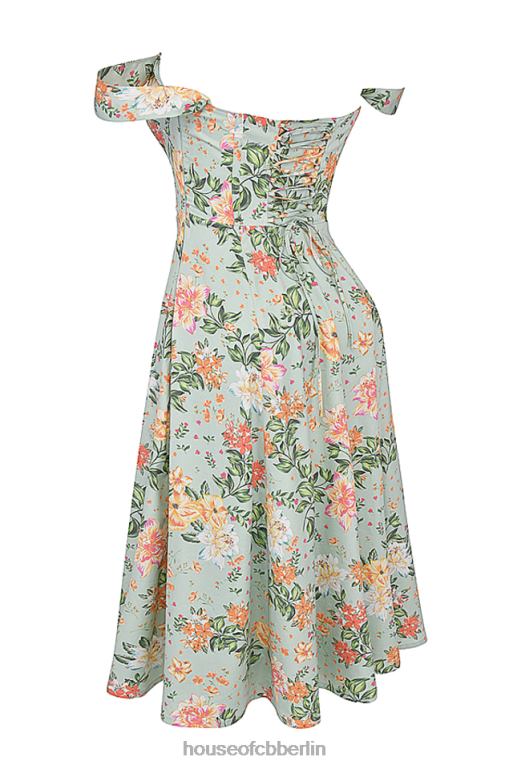 House of CB Saira Midi-Sommerkleid mit hellem Jade-Print Kleidung ZFD80242