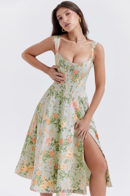 House of CB Saira Midi-Sommerkleid mit hellem Jade-Print Kleidung ZFD80242