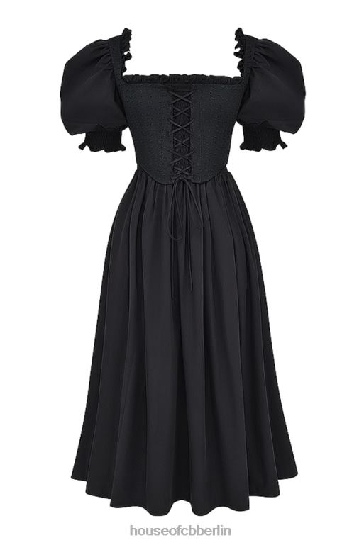 House of CB Silvana schwarzes Midi-Sommerkleid mit Puffärmeln Kleidung ZFD80225