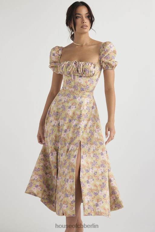 House of CB Tallulah Midi-Sommerkleid mit Pfingstrosen-Print und Puffärmeln Kleidung ZFD80428