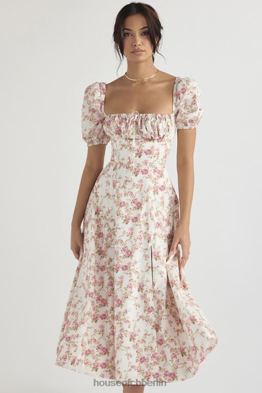 House of CB Tallulah-Midi-Sommerkleid mit Rosendruck und Puffärmeln Kleidung ZFD80427