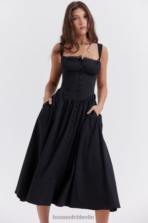 House of CB Tatiana schwarzes Midi-Sommerkleid Kleidung ZFD80253