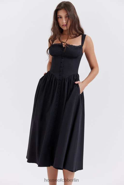 House of CB Tatiana schwarzes Midi-Sommerkleid Kleidung ZFD80253