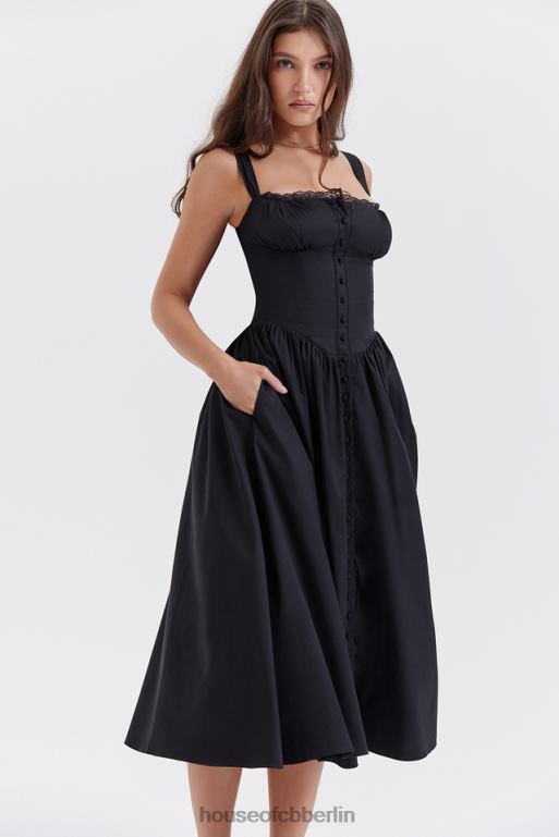 House of CB Tatiana schwarzes Midi-Sommerkleid Kleidung ZFD80253