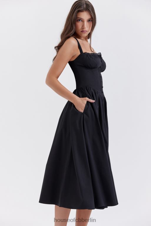 House of CB Tatiana schwarzes Midi-Sommerkleid Kleidung ZFD80253