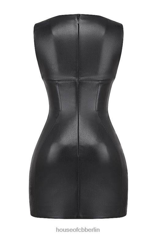 House of CB Leola schwarzes Minikleid aus veganem Leder Kleidung ZFD80148