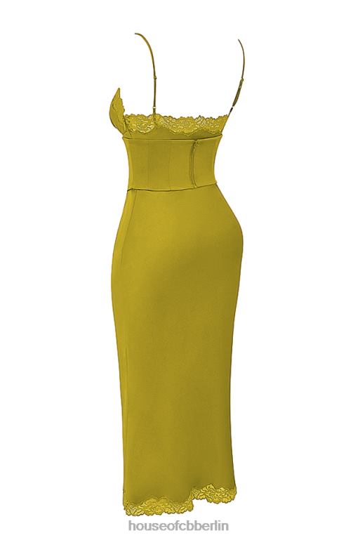 House of CB Salma Chartreuse-Satin-Slipkleid Kleidung ZFD80288