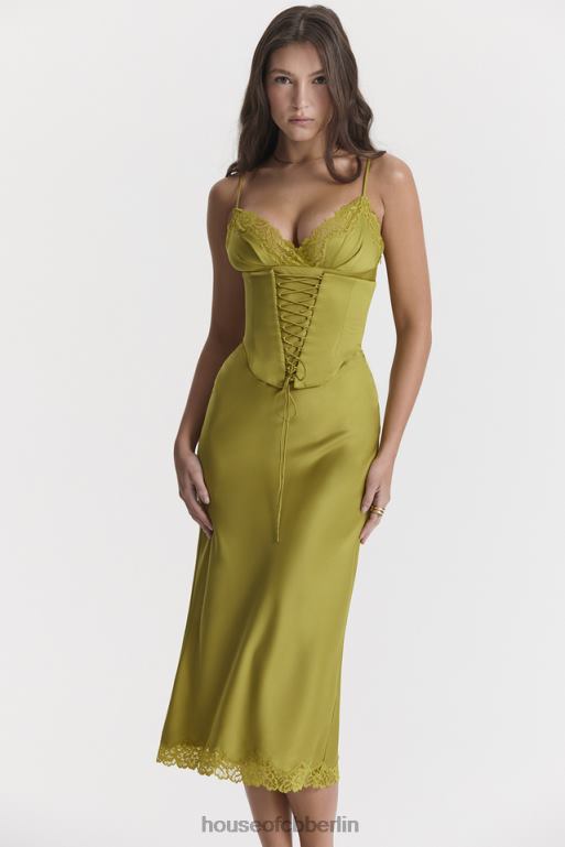 House of CB Salma Chartreuse-Satin-Slipkleid Kleidung ZFD80288