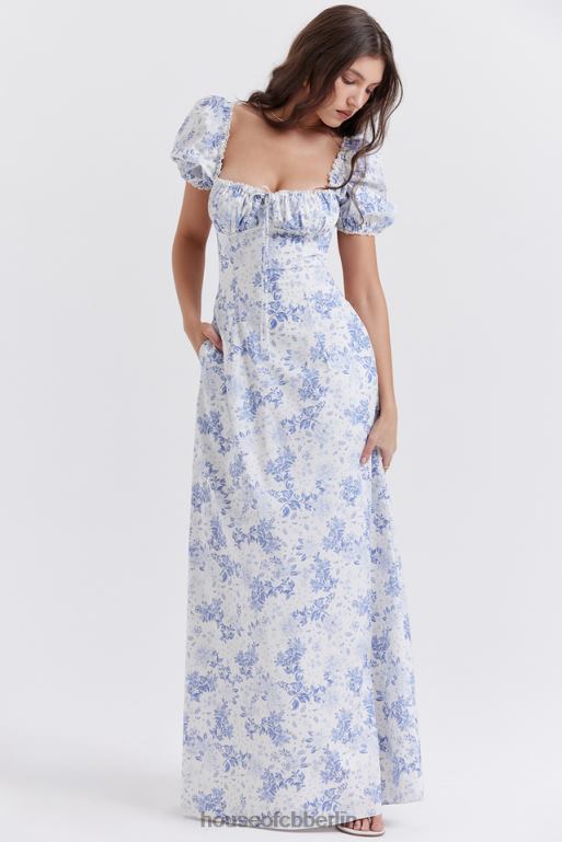 House of CB Blau bedrucktes Sommerkleid mit Puffärmeln von Felizia Kleidung ZFD80256