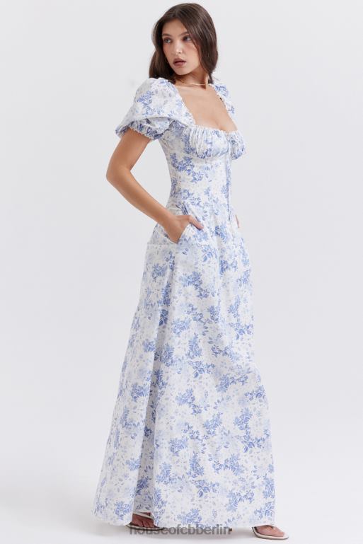 House of CB Blau bedrucktes Sommerkleid mit Puffärmeln von Felizia Kleidung ZFD80256