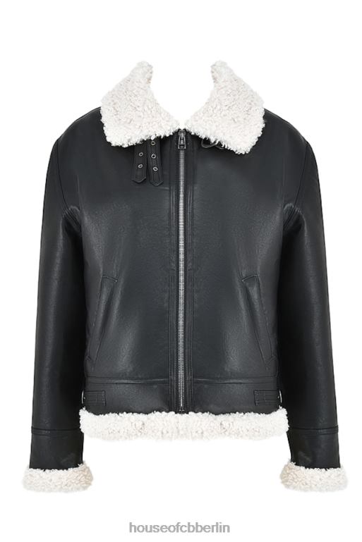 House of CB Madden schwarze Fliegerjacke aus veganem Shearling Kleidung ZFD801041