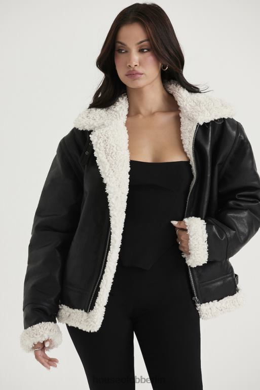 House of CB Madden schwarze Fliegerjacke aus veganem Shearling Kleidung ZFD801041