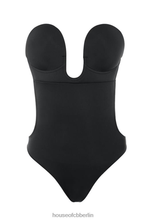 House of CB Selbstklebender rückenfreier Body mit tiefem Ausschnitt – Schwarz Kleidung ZFD801299