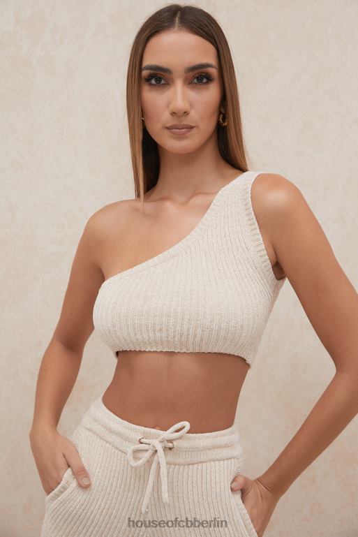 House of CB Charlie, cremefarbenes One-Shoulder-Crop-Top aus Chenille Kleidung ZFD80781