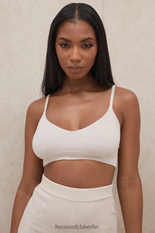 House of CB Cremefarbenes, flauschiges Strick-Crop-Top von Lorna Kleidung ZFD80779