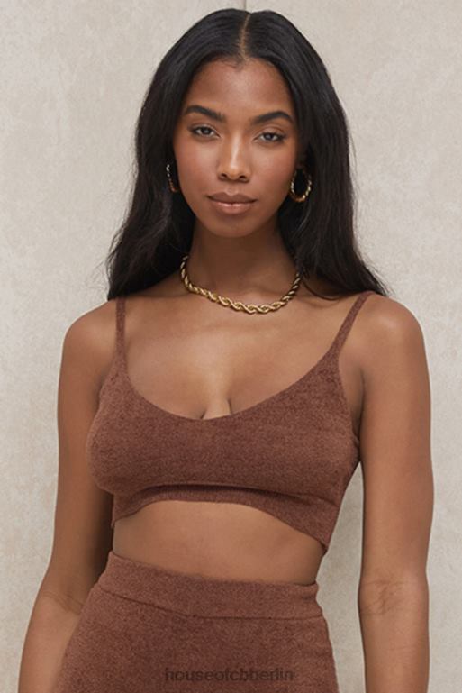 House of CB Lorna schokoladenbraunes, flauschiges Strick-Crop-Top Kleidung ZFD80778