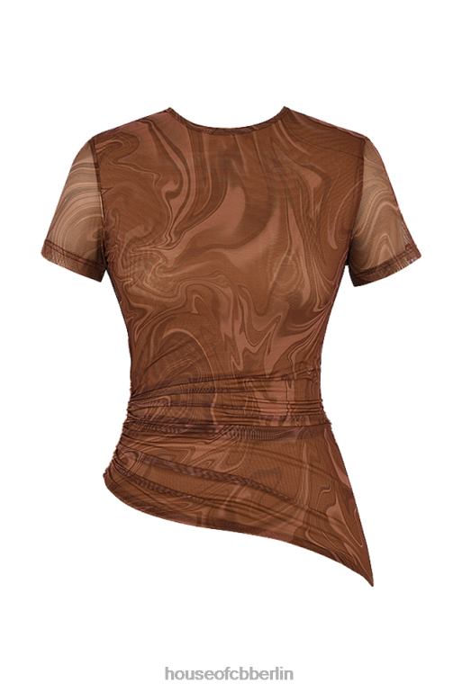 House of CB Asymmetrisches T-Shirt mit Claudie-Cacao-Swirl-Print Kleidung ZFD80751