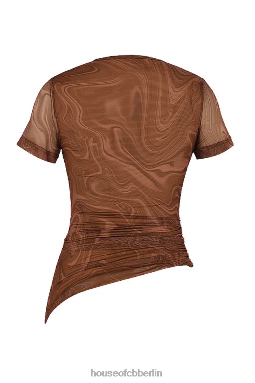 House of CB Asymmetrisches T-Shirt mit Claudie-Cacao-Swirl-Print Kleidung ZFD80751