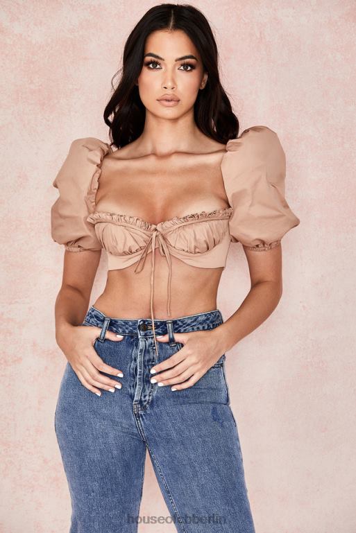 House of CB Hedy Camel Bustier mit Puffärmeln Kleidung ZFD80107