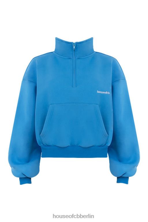 House of CB Kurzes Sweatshirt mit Reißverschluss vorne in Mitch-Blau Kleidung ZFD80790