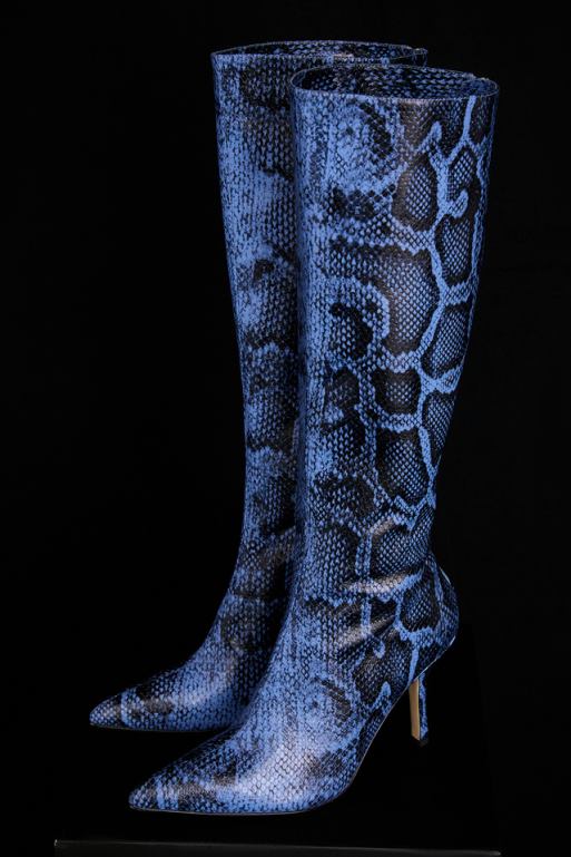 House of CB Kniehohe Stiefel aus königsblau bedrucktem Leder Schuhe ZFD801070