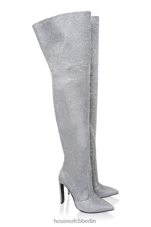 House of CB Stardust Silver Sparkle Overknee-Lederstiefel Schuhe ZFD801115